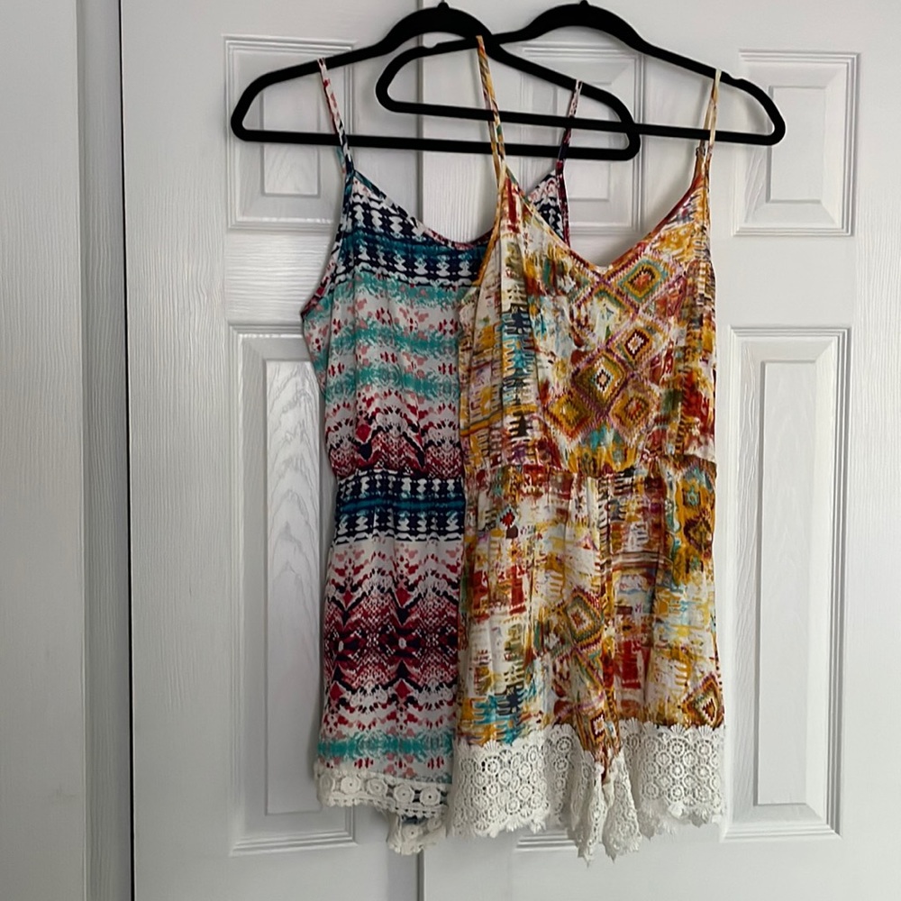 Lot of two rompers - shorts with with crochet hem and spaghetti strap tank top